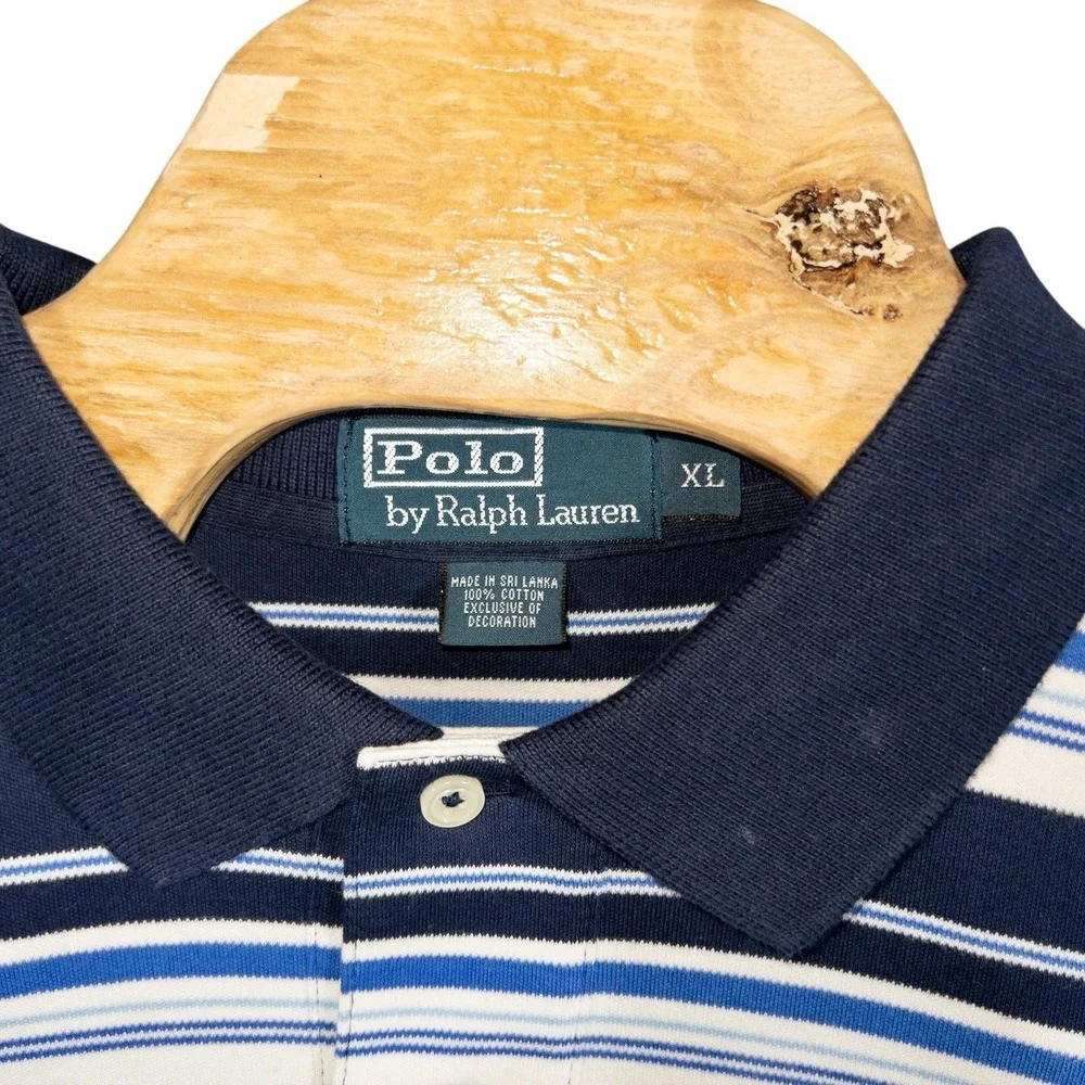 Polo Ralph Lauren Polo Shirt XL Blue White Stripe Pony Casual Preppy Office Mens